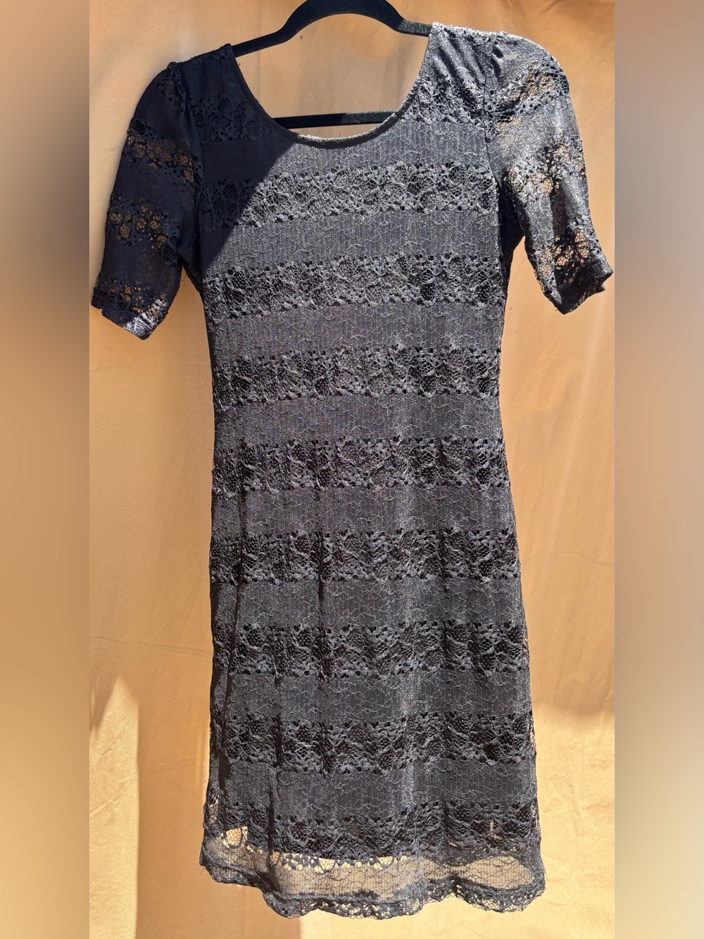 BCX Black Lace Midi Dress with Short Sleeves